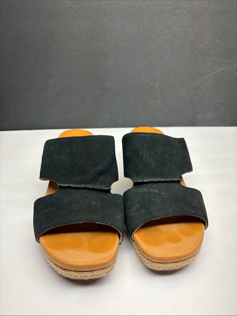 UGG Black Wedge Slide Sandals with Tan Footbed, SZ 9